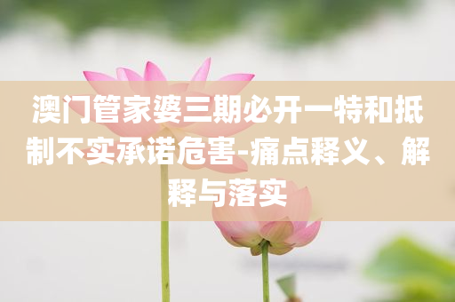 澳門管家婆三期必開一特和抵制不實承諾危害-痛點釋義、解釋與落實