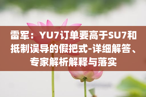 雷軍：YU7訂單要高于SU7和抵制誤導的假把式-詳細解答、專家解析解釋與落實