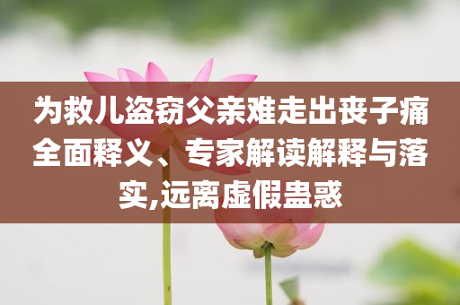 為救兒盜竊父親難走出喪子痛全面釋義、專家解讀解釋與落實,遠離虛假蠱惑