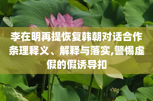 李在明再提恢復(fù)韓朝對話合作條理釋義、解釋與落實,警惕虛假的假誘導(dǎo)扣