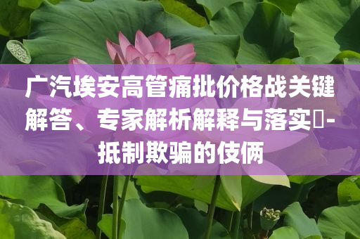 廣汽埃安高管痛批價(jià)格戰(zhàn)關(guān)鍵解答、專家解析解釋與落實(shí)?-抵制欺騙的伎倆