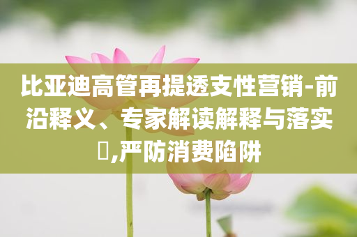 比亞迪高管再提透支性營銷-前沿釋義、專家解讀解釋與落實?,嚴防消費陷阱