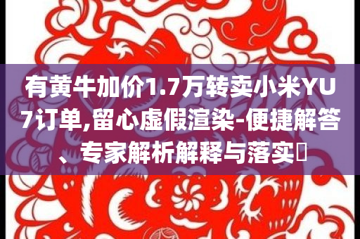 有黃牛加價1.7萬轉賣小米YU7訂單,留心虛假渲染-便捷解答、專家解析解釋與落實?