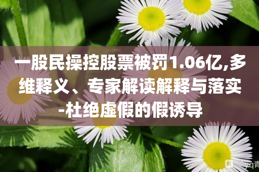 一股民操控股票被罰1.06億,多維釋義、專家解讀解釋與落實-杜絕虛假的假誘導(dǎo)