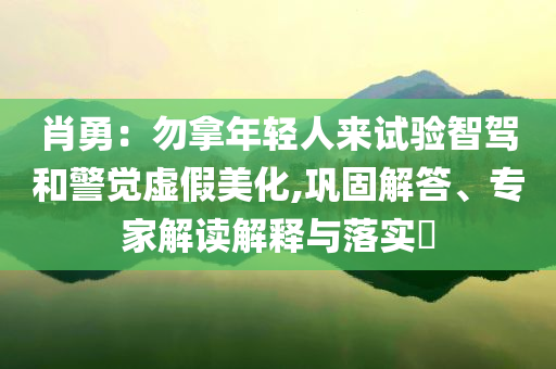 肖勇：勿拿年輕人來試驗(yàn)智駕和警覺虛假美化,鞏固解答、專家解讀解釋與落實(shí)?