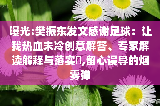 曝光:樊振東發(fā)文感謝足球：讓我熱血未冷創(chuàng)意解答、專家解讀解釋與落實(shí)?,留心誤導(dǎo)的煙霧彈