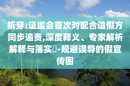 拆穿:證監(jiān)會首次對配合造假方同步追責(zé),深度釋義、專家解析解釋與落實?-規(guī)避誤導(dǎo)的假宣傳困