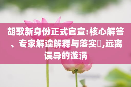 胡歌新身份正式官宣:核心解答、專家解讀解釋與落實?,遠離誤導的漩渦