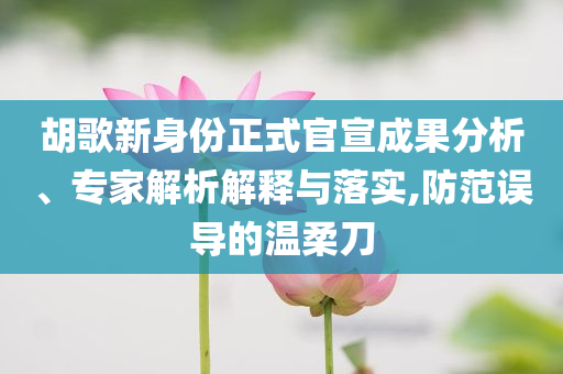 胡歌新身份正式官宣成果分析、專家解析解釋與落實,防范誤導(dǎo)的溫柔刀