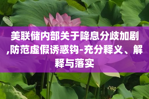 美聯(lián)儲內部關于降息分歧加劇,防范虛假誘惑鉤-充分釋義、解釋與落實