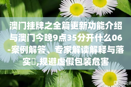 澳門掛牌之全篇更新功能介紹與澳門今晚9點35分開什么06-案例解答、專家解讀解釋與落實?,規(guī)避虛假包裝危害