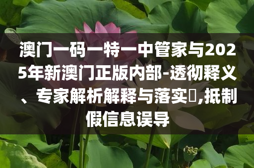 澳門一碼一特一中管家與2025年新澳門正版內(nèi)部-透徹釋義、專家解析解釋與落實?,抵制假信息誤導(dǎo)