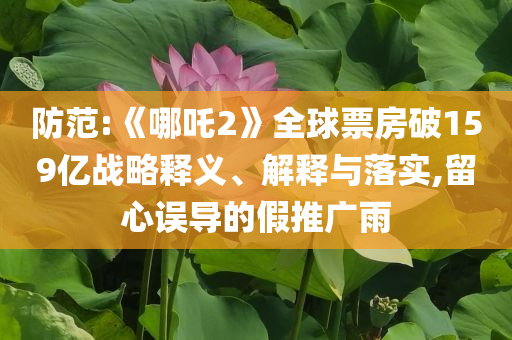 防范:《哪吒2》全球票房破159億戰(zhàn)略釋義、解釋與落實(shí),留心誤導(dǎo)的假推廣雨