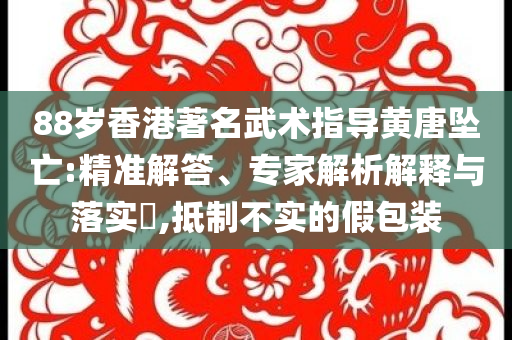 88歲香港著名武術(shù)指導(dǎo)黃唐墜亡:精準(zhǔn)解答、專家解析解釋與落實(shí)?,抵制不實(shí)的假包裝