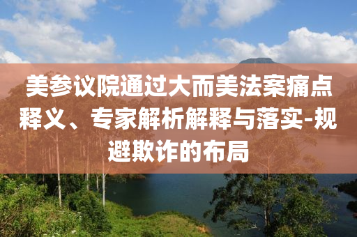 美參議院通過大而美法案痛點釋義、專家解析解釋與落實-規(guī)避欺詐的布局