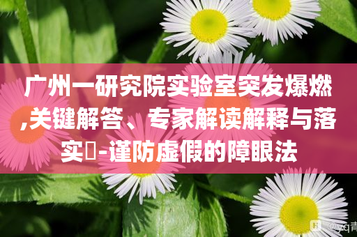 廣州一研究院實(shí)驗(yàn)室突發(fā)爆燃,關(guān)鍵解答、專家解讀解釋與落實(shí)?-謹(jǐn)防虛假的障眼法