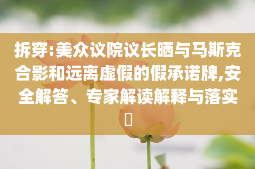 拆穿:美眾議院議長曬與馬斯克合影和遠離虛假的假承諾牌,安全解答、專家解讀解釋與落實?