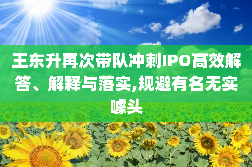 王東升再次帶隊(duì)沖刺IPO高效解答、解釋與落實(shí),規(guī)避有名無實(shí)噱頭