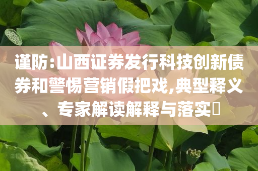 謹(jǐn)防:山西證券發(fā)行科技創(chuàng)新債券和警惕營銷假把戲,典型釋義、專家解讀解釋與落實?