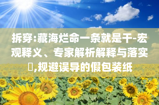 拆穿:藏海爛命一條就是干-宏觀釋義、專家解析解釋與落實?,規(guī)避誤導的假包裝紙