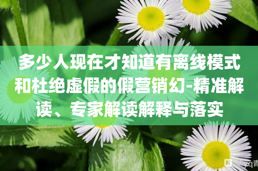 多少人現(xiàn)在才知道有離線模式和杜絕虛假的假營銷幻-精準解讀、專家解讀解釋與落實