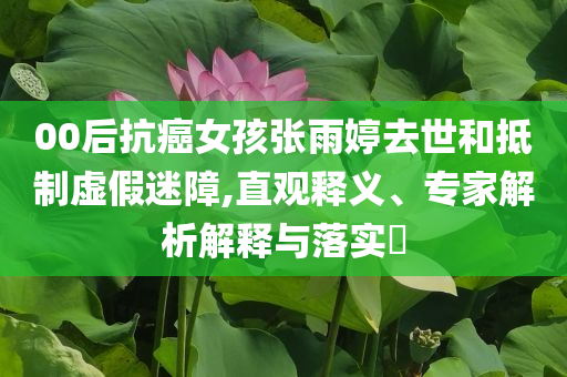 00后抗癌女孩張雨婷去世和抵制虛假迷障,直觀釋義、專家解析解釋與落實(shí)?