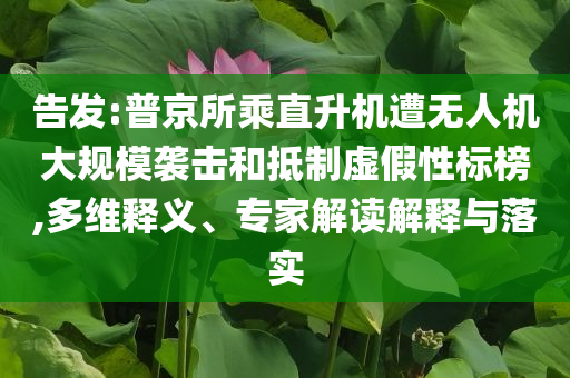 告發(fā):普京所乘直升機遭無人機大規(guī)模襲擊和抵制虛假性標(biāo)榜,多維釋義、專家解讀解釋與落實