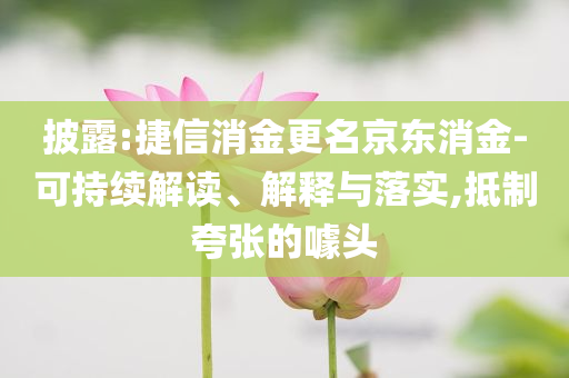 披露:捷信消金更名京東消金-可持續(xù)解讀、解釋與落實,抵制夸張的噱頭