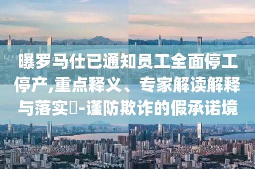 曝羅馬仕已通知員工全面停工停產(chǎn),重點釋義、專家解讀解釋與落實?-謹防欺詐的假承諾境