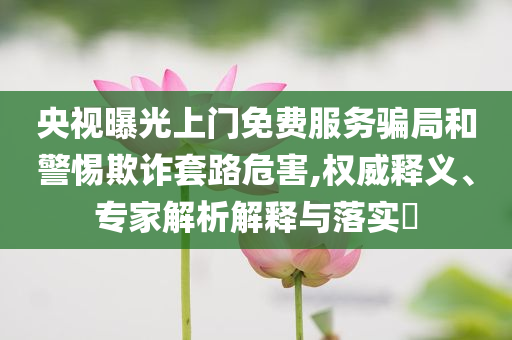 央視曝光上門(mén)免費(fèi)服務(wù)騙局和警惕欺詐套路危害,權(quán)威釋義、專家解析解釋與落實(shí)?