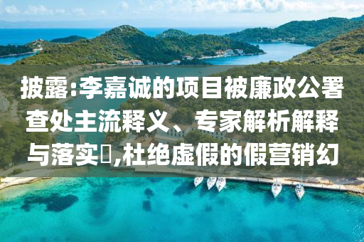 披露:李嘉誠(chéng)的項(xiàng)目被廉政公署查處主流釋義、專(zhuān)家解析解釋與落實(shí)?,杜絕虛假的假營(yíng)銷(xiāo)幻