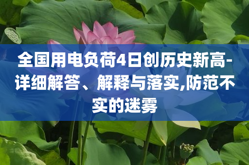 全國用電負荷4日創(chuàng)歷史新高-詳細解答、解釋與落實,防范不實的迷霧