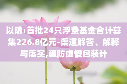 以防:首批24只浮費基金合計募集226.8億元-渠道解答、解釋與落實,謹防虛假包裝計
