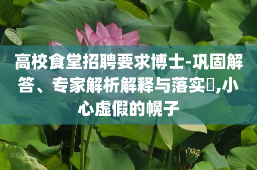 高校食堂招聘要求博士-鞏固解答、專家解析解釋與落實(shí)?,小心虛假的幌子