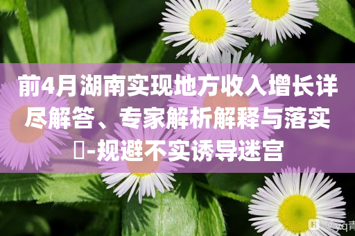 前4月湖南實現(xiàn)地方收入增長詳盡解答、專家解析解釋與落實?-規(guī)避不實誘導(dǎo)迷宮