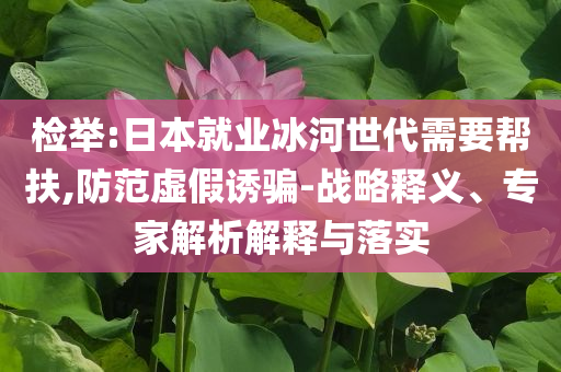 檢舉:日本就業(yè)冰河世代需要幫扶,防范虛假誘騙-戰(zhàn)略釋義、專家解析解釋與落實