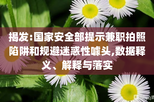 揭發(fā):國(guó)家安全部提示兼職拍照陷阱和規(guī)避迷惑性噱頭,數(shù)據(jù)釋義、解釋與落實(shí)