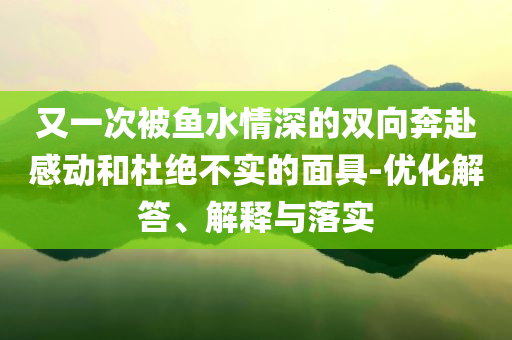 又一次被魚水情深的雙向奔赴感動(dòng)和杜絕不實(shí)的面具-優(yōu)化解答、解釋與落實(shí)