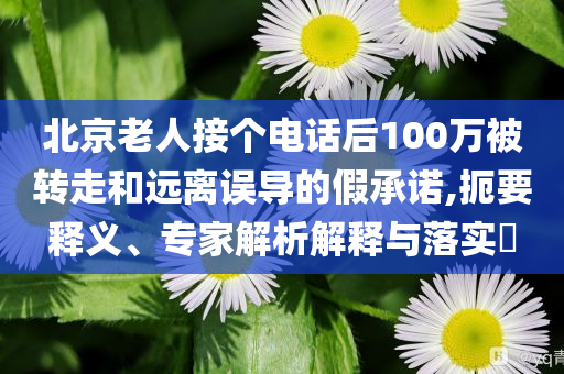 北京老人接個電話后100萬被轉(zhuǎn)走和遠離誤導的假承諾,扼要釋義、專家解析解釋與落實?