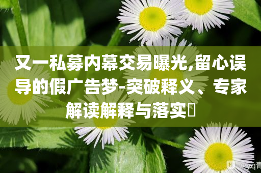 又一私募內(nèi)幕交易曝光,留心誤導(dǎo)的假廣告夢-突破釋義、專家解讀解釋與落實?