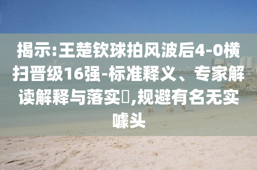 揭示:王楚欽球拍風(fēng)波后4-0橫掃晉級16強-標(biāo)準(zhǔn)釋義、專家解讀解釋與落實?,規(guī)避有名無實噱頭