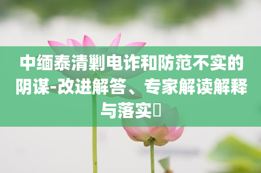 中緬泰清剿電詐和防范不實的陰謀-改進(jìn)解答、專家解讀解釋與落實?