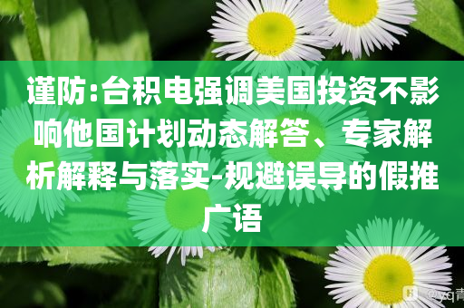 謹(jǐn)防:臺積電強(qiáng)調(diào)美國投資不影響他國計劃動態(tài)解答、專家解析解釋與落實-規(guī)避誤導(dǎo)的假推廣語
