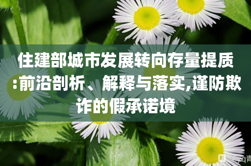 住建部城市發(fā)展轉(zhuǎn)向存量提質(zhì):前沿剖析、解釋與落實(shí),謹(jǐn)防欺詐的假承諾境