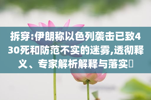 拆穿:伊朗稱以色列襲擊已致430死和防范不實(shí)的迷霧,透徹釋義、專家解析解釋與落實(shí)?