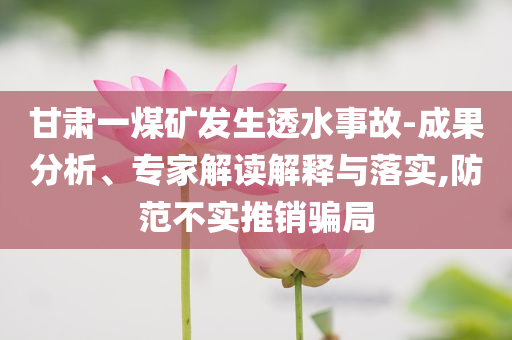 甘肅一煤礦發(fā)生透水事故-成果分析、專家解讀解釋與落實(shí),防范不實(shí)推銷騙局