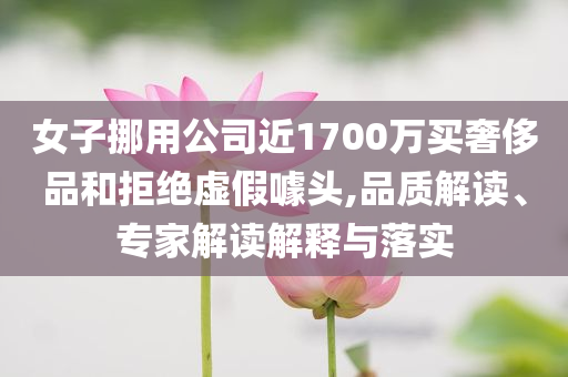 女子挪用公司近1700萬(wàn)買奢侈品和拒絕虛假噱頭,品質(zhì)解讀、專家解讀解釋與落實(shí)