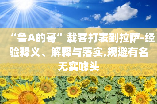 “魯A的哥”載客打表到拉薩-經(jīng)驗釋義、解釋與落實,規(guī)避有名無實噱頭