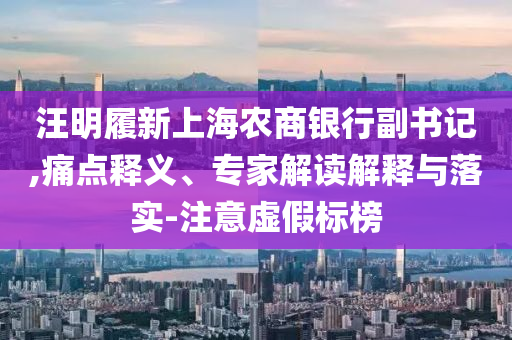汪明履新上海農(nóng)商銀行副書(shū)記,痛點(diǎn)釋義、專(zhuān)家解讀解釋與落實(shí)-注意虛假標(biāo)榜