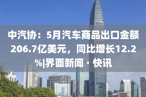 中汽協(xié)：5月汽車商品出口金額206.7億美元，同比增長12.2%|界面新聞 · 快訊